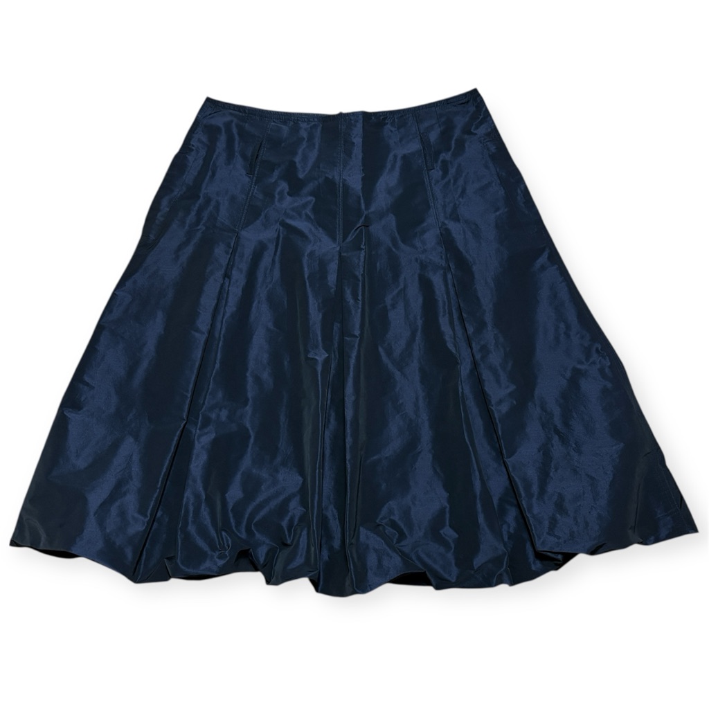 Weekend Max Mara Pleated Midi Bubble Hem Skirt In Navy Blue Sz 12